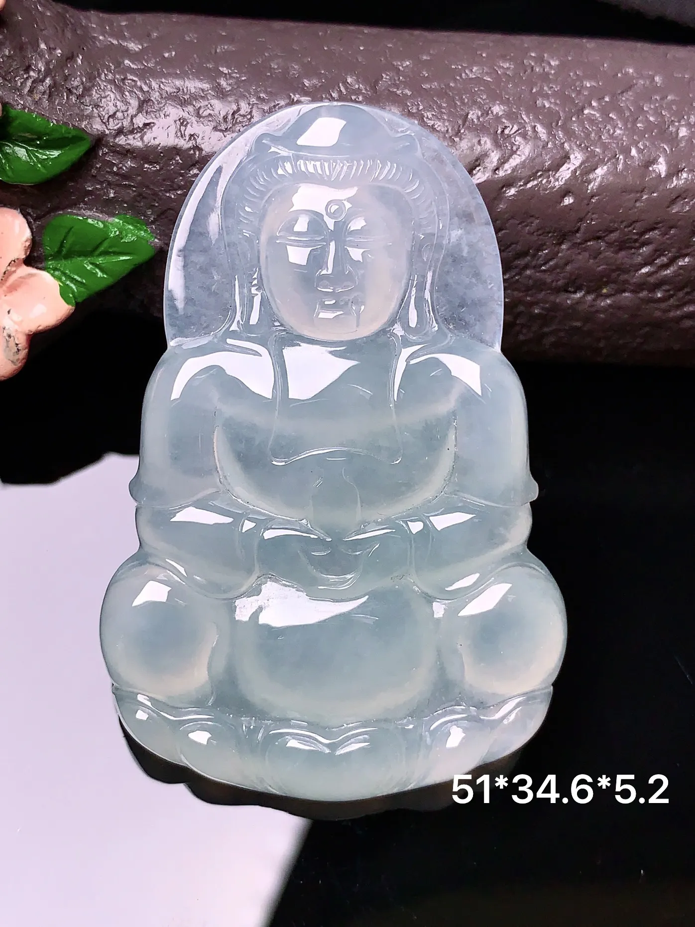 冰种观音菩萨吊坠 玉质细腻 色泽艳丽 整体尺寸51*34.6*5.2