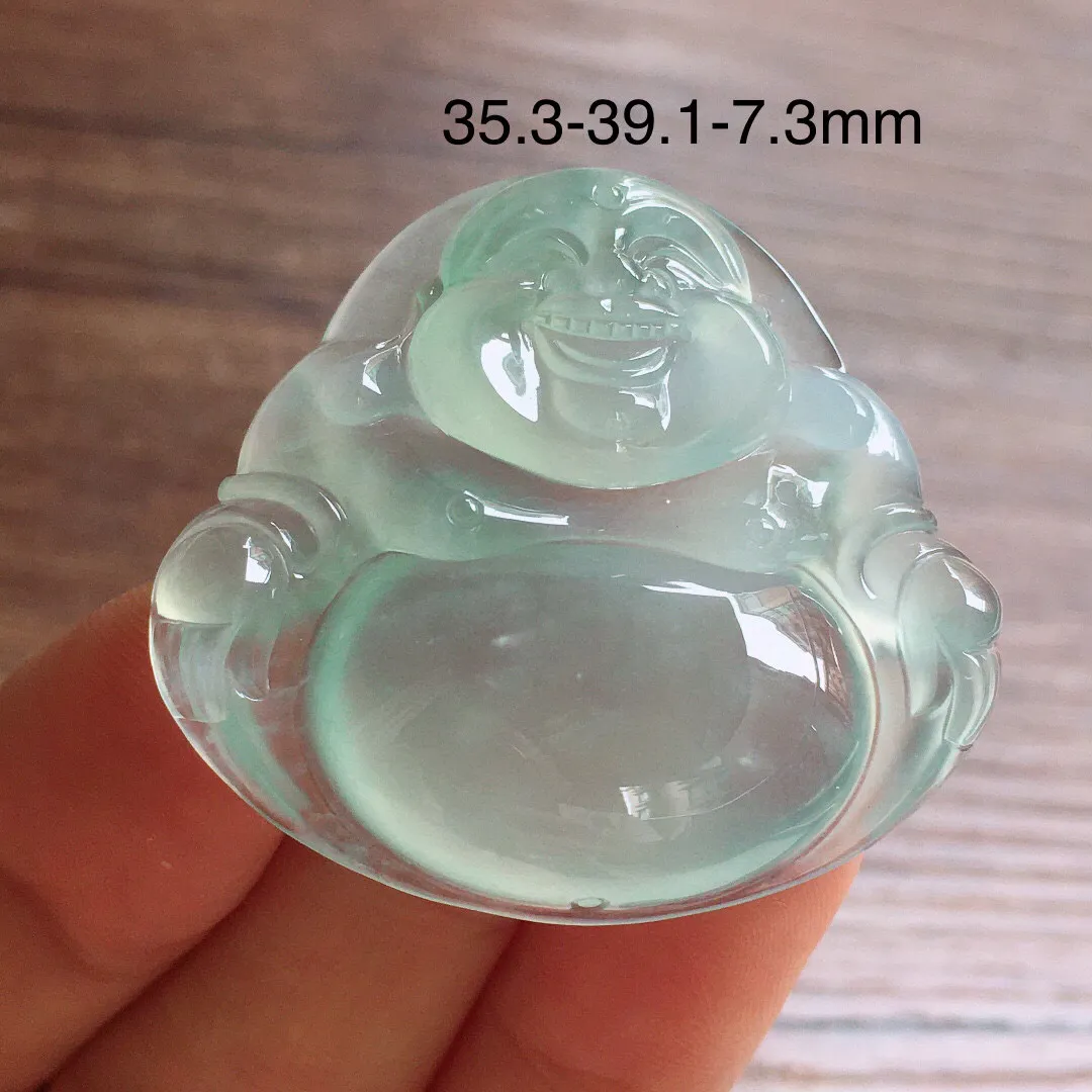 冰晴底笑佛，冰润细腻，品相饱满，种水足，整体尺寸35.3*39.1*7.3