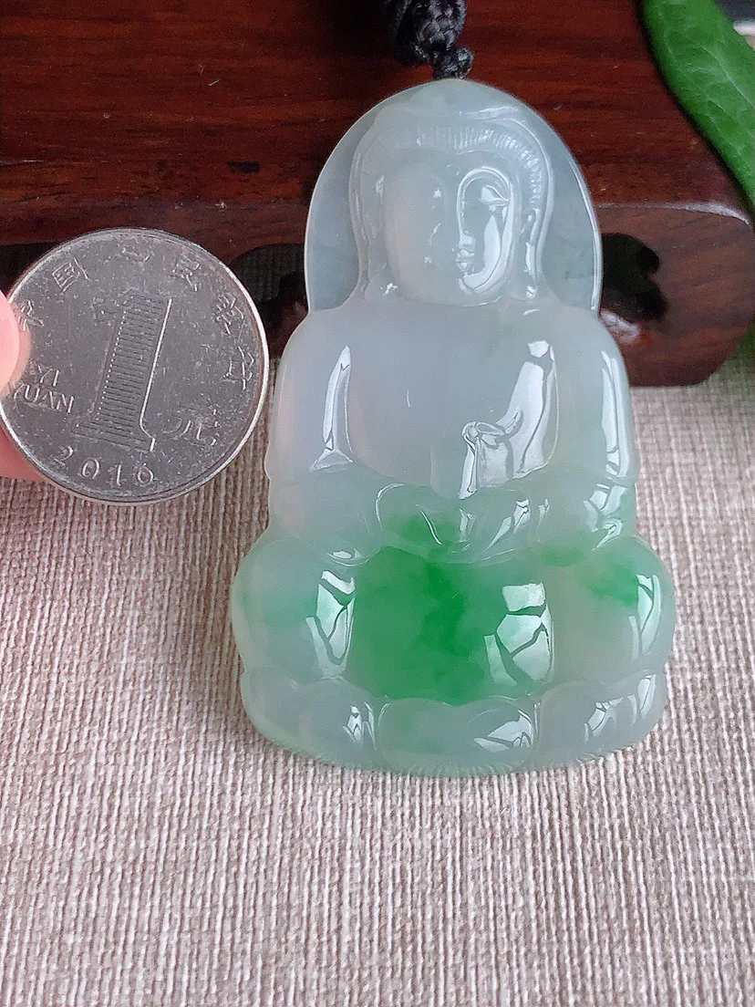 缅甸a货翡翠ddj老坑冰种飘阳绿正装观音吊坠  整体63.3×38.8×6mm 28.59