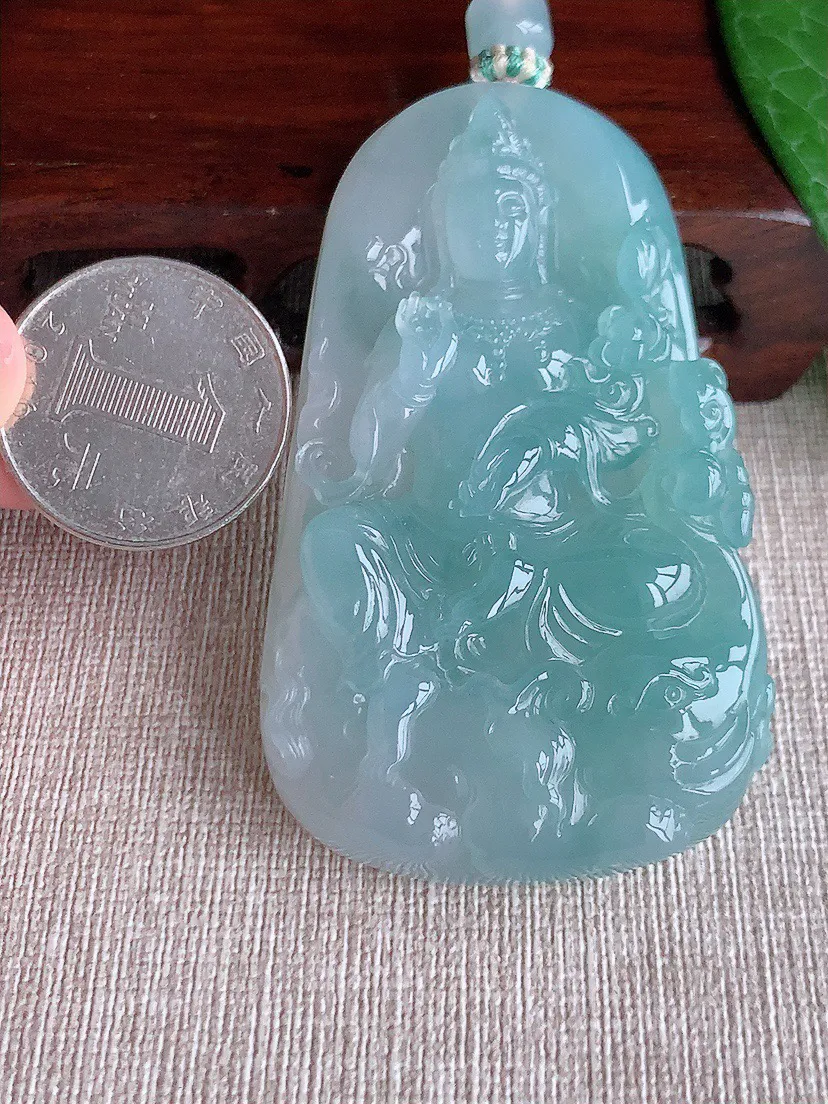 缅甸a货翡翠ddj老坑冰种晴水普贤菩萨吊坠 整体67.8×41×11.4mm 68.38
