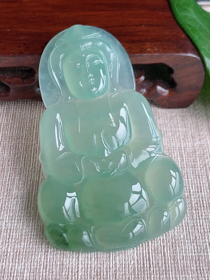 缅甸a货翡翠ddj老坑冰种晴水大正装观音吊坠 整体69.3×42×6mm 30.70