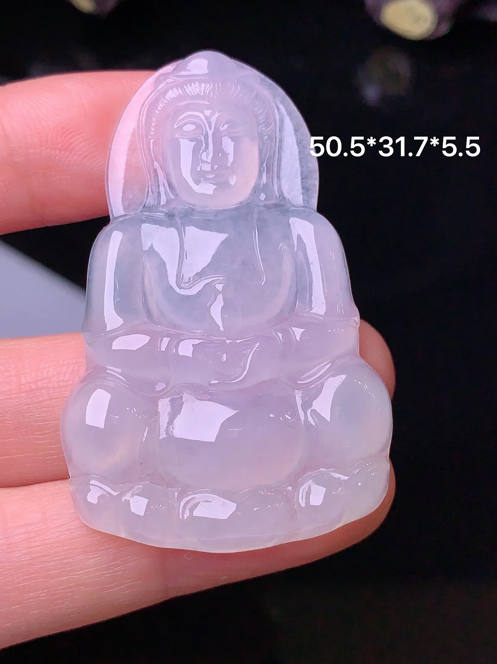 冰种观音菩萨吊坠 玉质细腻 色泽艳丽 整体尺寸50.5*31.7*5.5