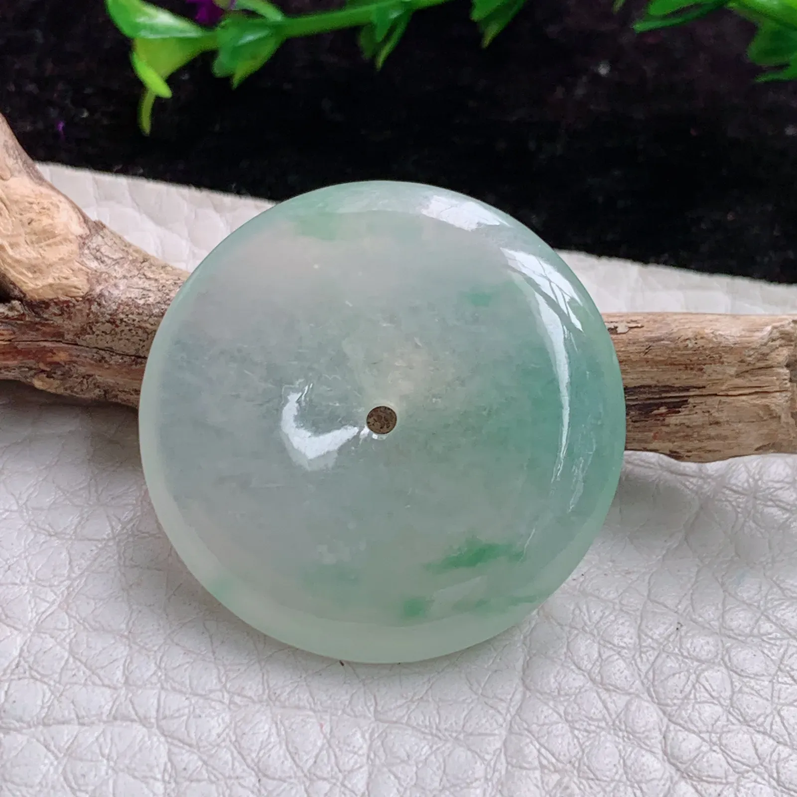cy实拍31.6*6.2缅甸A货翡翠冰飘花平安扣 玉扣玉吊坠 玉挂件