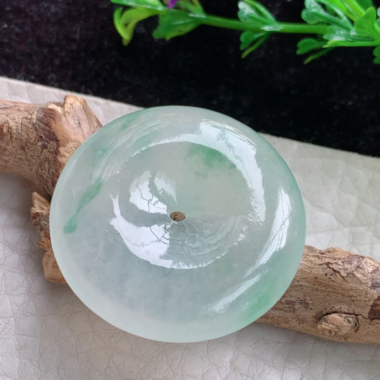 cy实拍31.6*6.2缅甸A货翡翠冰飘花平安扣 玉扣玉吊坠 玉挂件