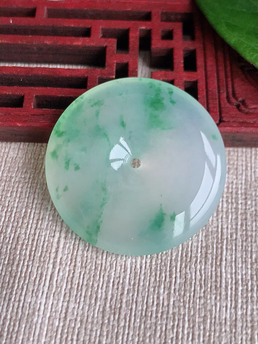 缅甸a货翡翠ddj老坑冰种飘花平安扣吊坠 整体31.3×5.6mm 11.70