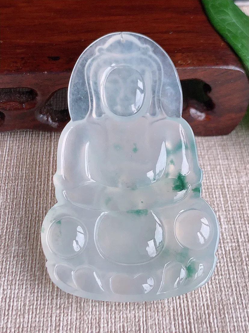 缅甸a货翡翠ddj老坑高冰种飘花大正装观音吊坠 整体62.4×39.2×5mm 22.17