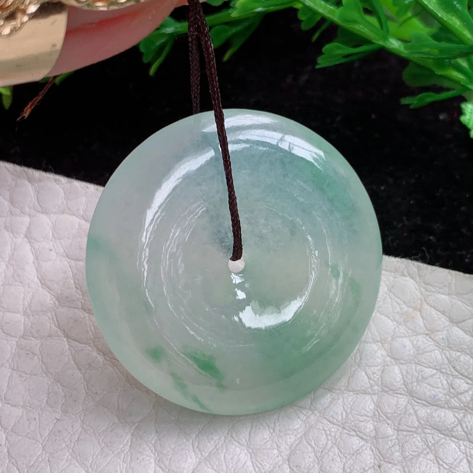 cy实拍31.6*6.2缅甸A货翡翠冰飘花平安扣 玉扣玉吊坠 玉挂件