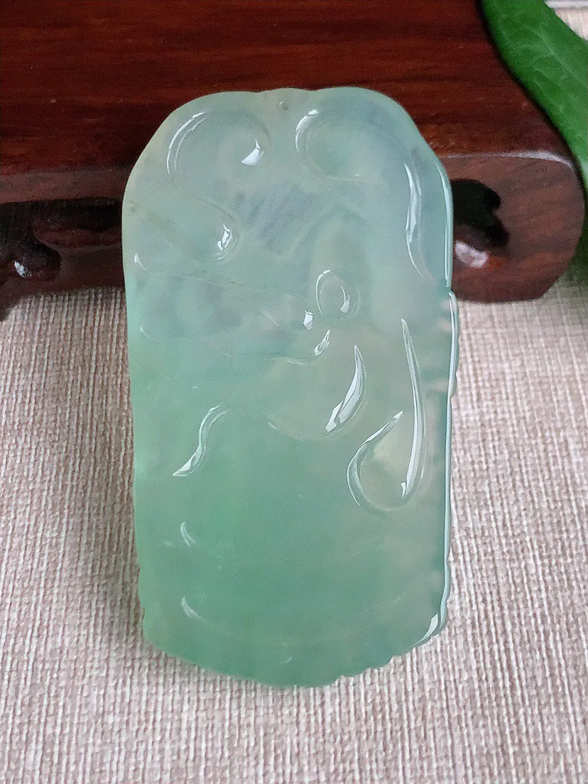 缅甸a货翡翠ddj老坑冰种晴水自在观音吊坠  整体66×36.4×5mm 30.27