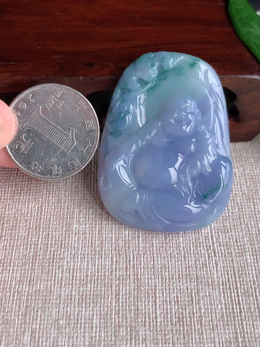 缅甸a货翡翠ddj老坑冰润紫罗兰飘花逍遥佛吊坠  整体45.8×34.2×8.5mm 25.92