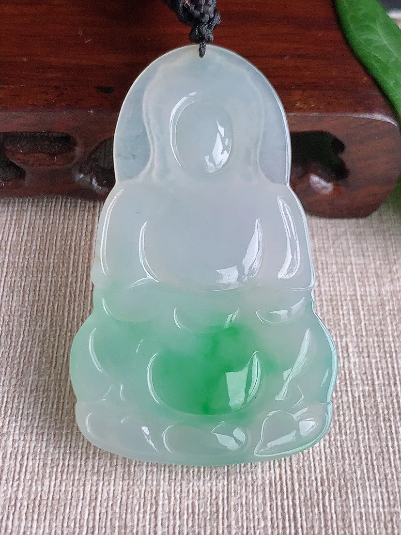 缅甸a货翡翠ddj老坑冰种飘阳绿正装观音吊坠  整体63.3×38.8×6mm 28.59
