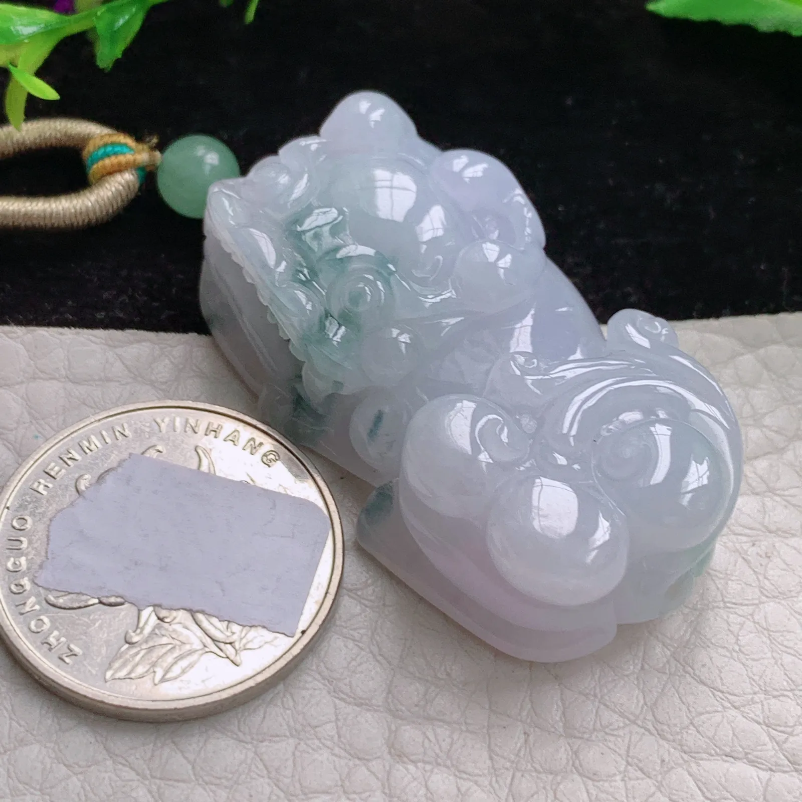 zen实拍47.5*24.8*13.5缅甸A货翡翠飘花霸王貔貅 皮休玉挂件 玉吊坠