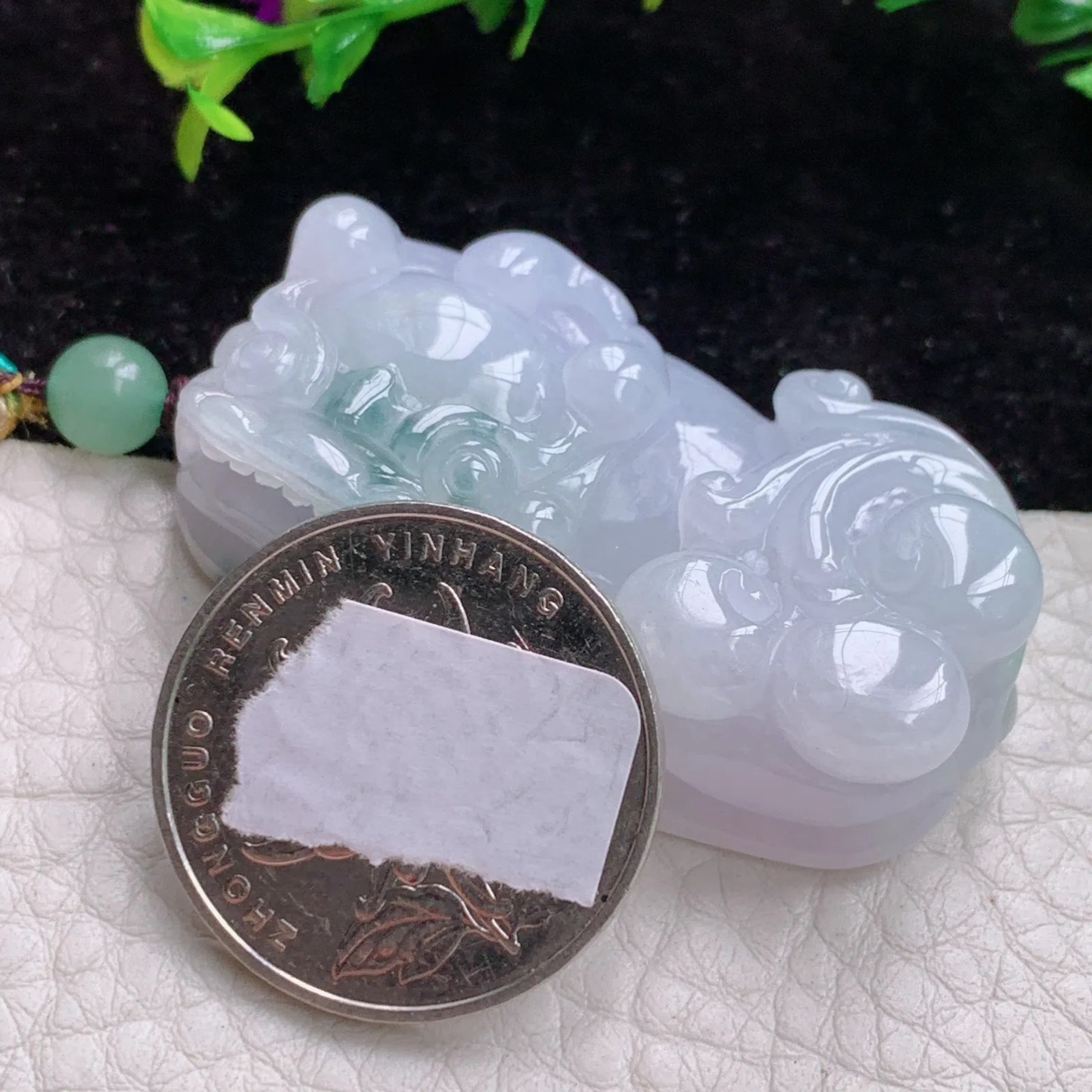 zen实拍47.5*24.8*13.5缅甸A货翡翠飘花霸王貔貅 皮休玉挂件 玉吊坠