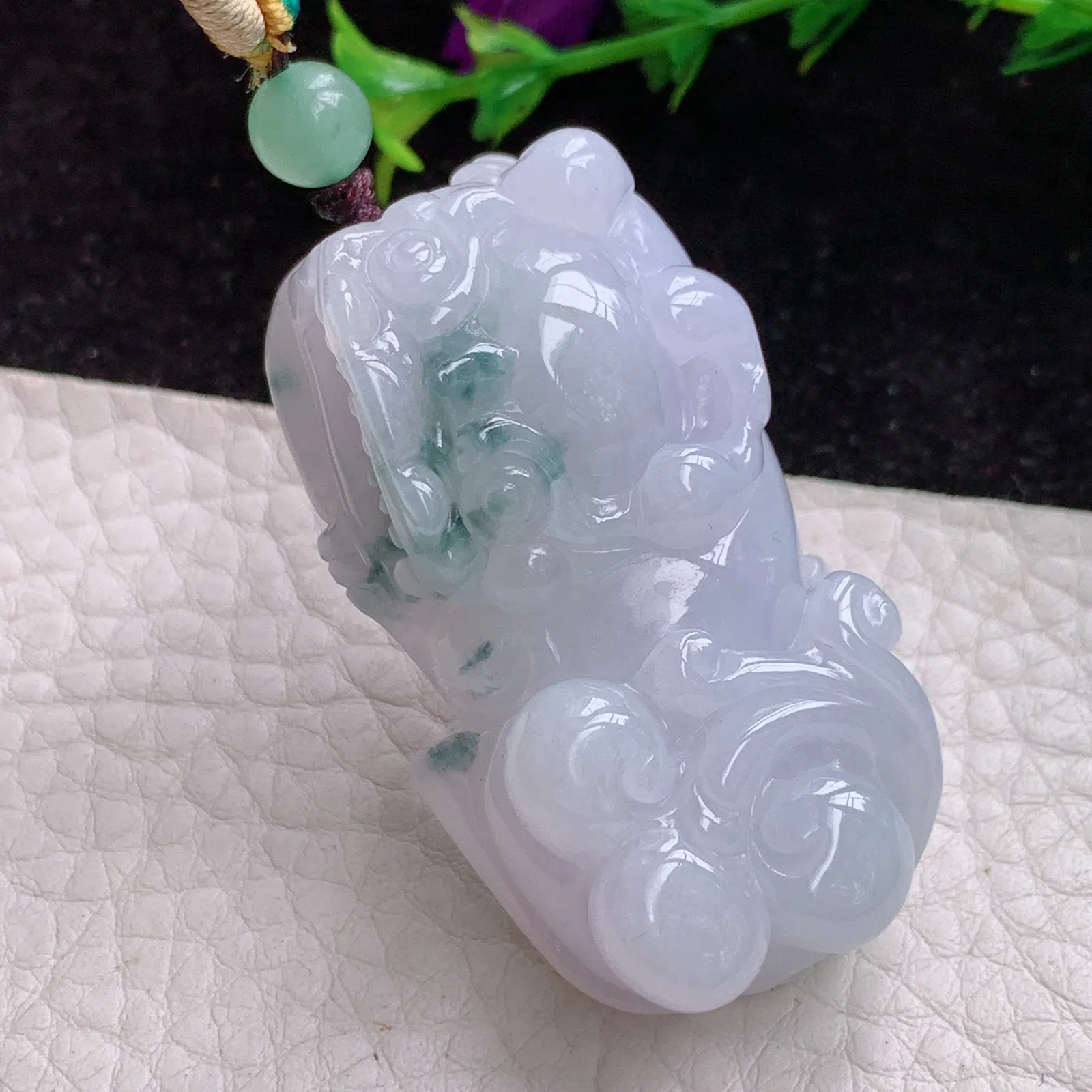 zen实拍47.5*24.8*13.5缅甸A货翡翠飘花霸王貔貅 皮休玉挂件 玉吊坠