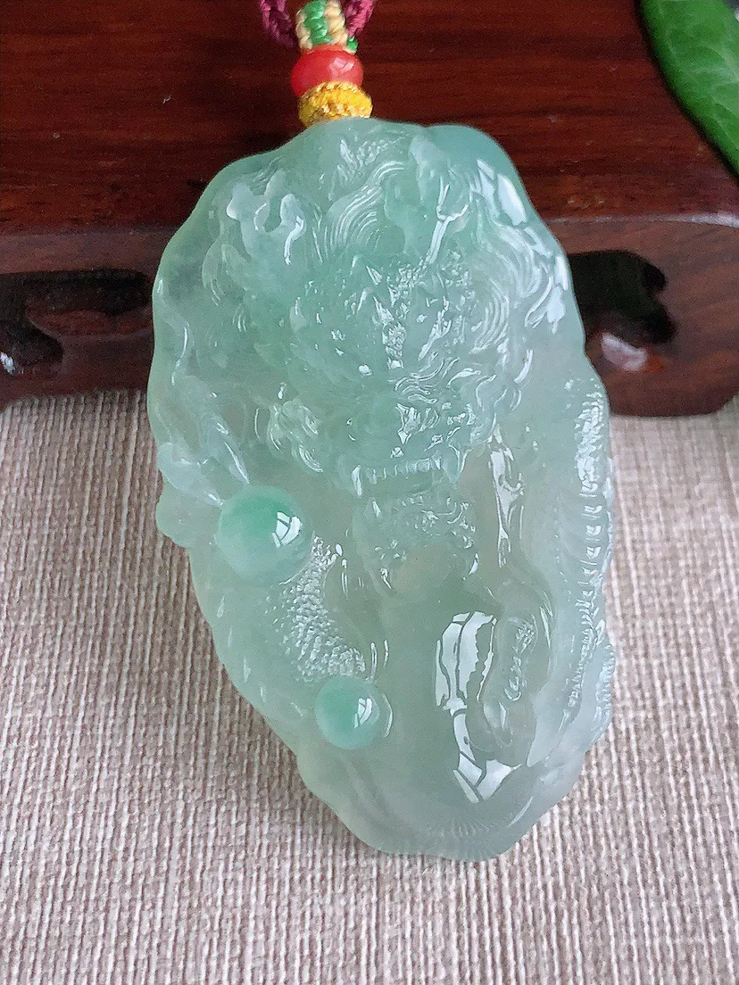 缅甸a货翡翠ddj老坑冰种晴水龙牌吊坠 整体60.6×35.6×12mm 45.54