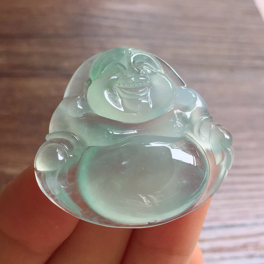 冰晴底笑佛，冰润细腻，品相饱满，种水足，整体尺寸35.3*39.1*7.3