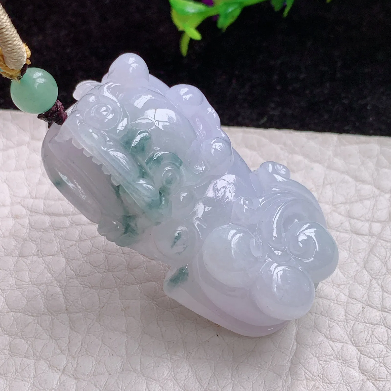 zen实拍47.5*24.8*13.5缅甸A货翡翠飘花霸王貔貅 皮休玉挂件 玉吊坠