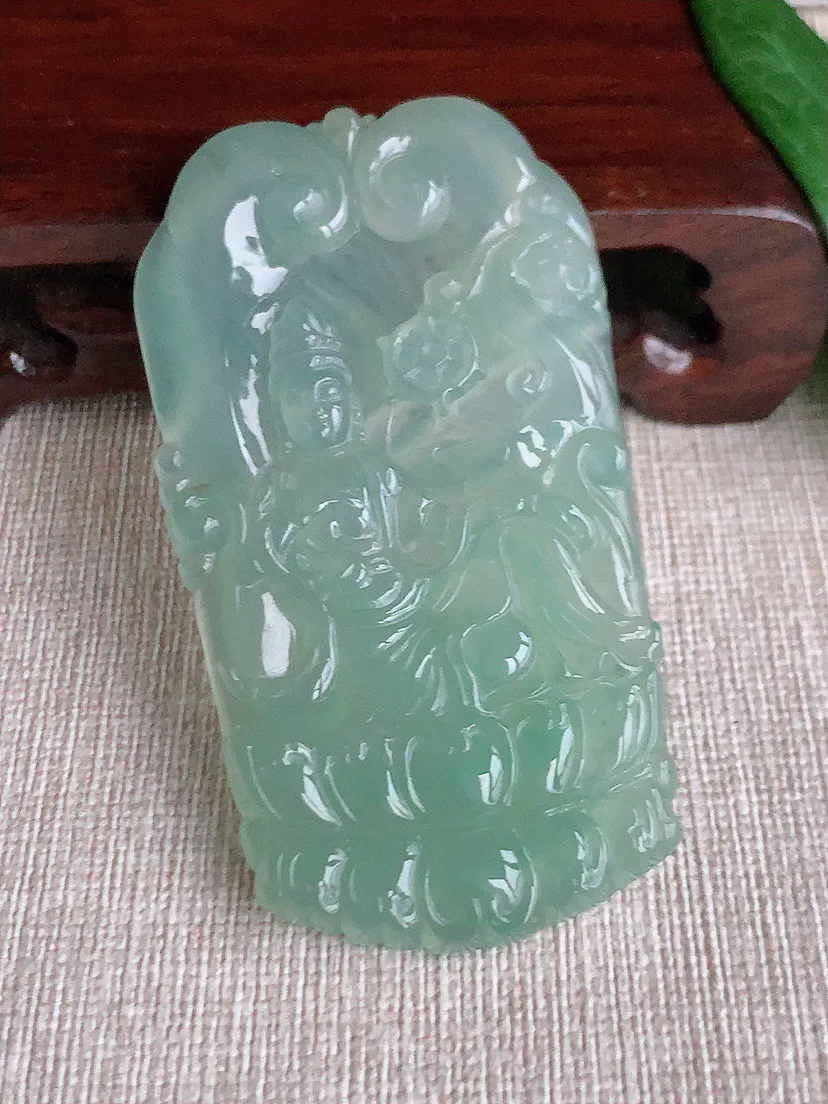 缅甸a货翡翠ddj老坑冰种晴水自在观音吊坠  整体66×36.4×5mm 30.27