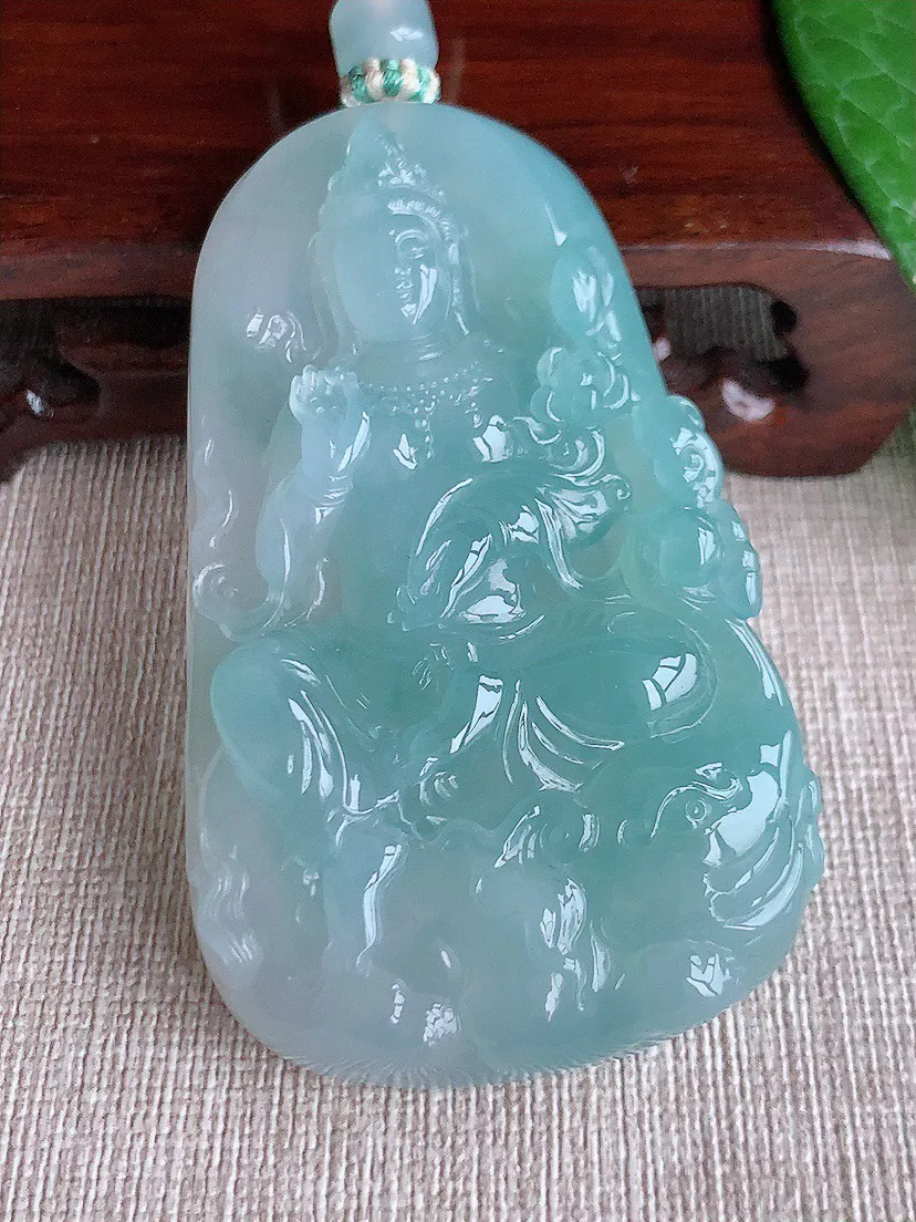 缅甸a货翡翠ddj老坑冰种晴水普贤菩萨吊坠 整体67.8×41×11.4mm 68.38