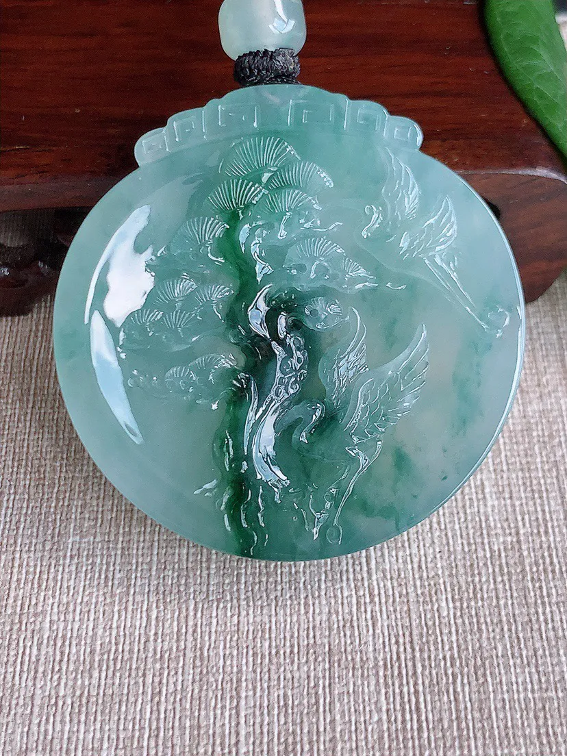 缅甸a货翡翠ddj老坑冰种飘花寿星翁吊坠 整体53.7×53×12.3mm 65.08