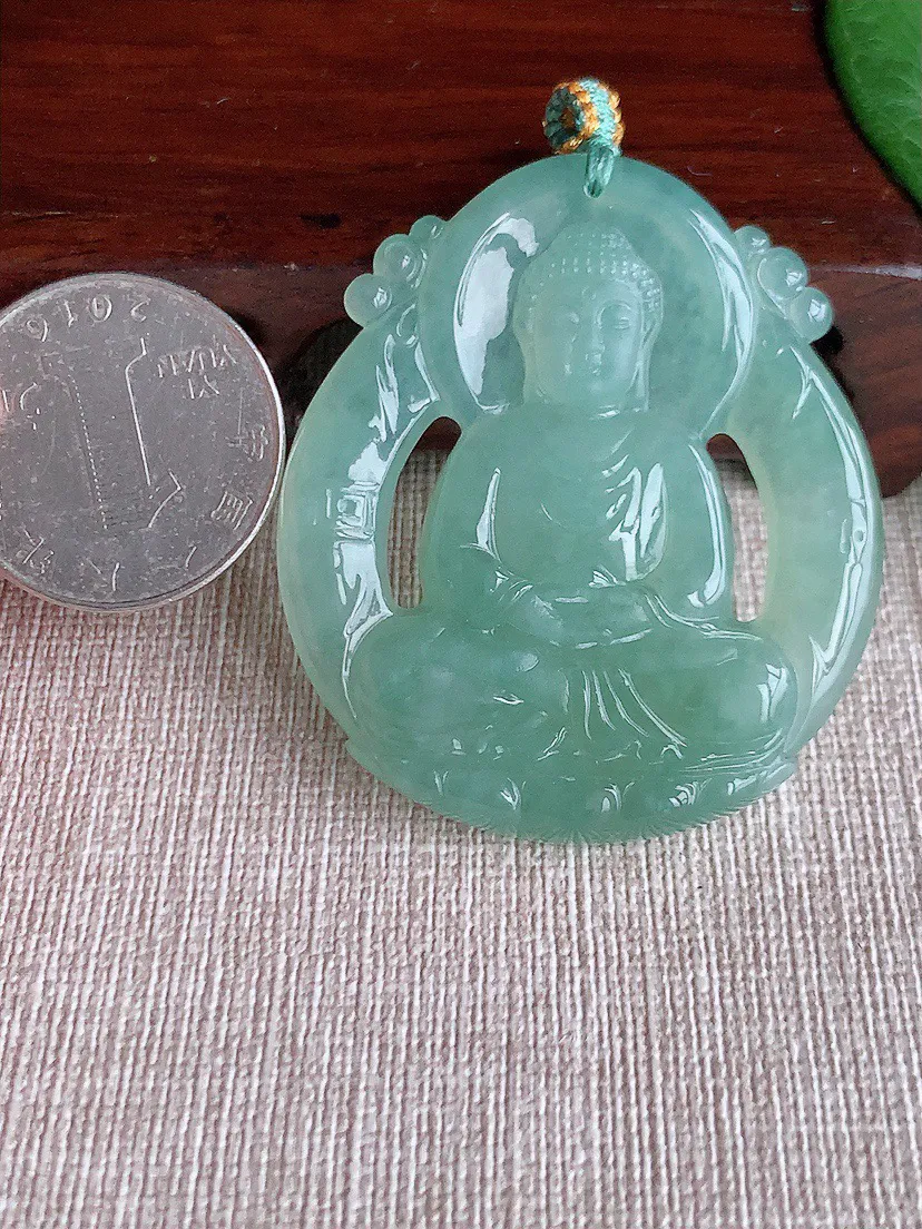 缅甸a货翡翠ddj老坑冰种晴水阿弥陀佛吊坠 整体50×43.6×6mm 22.78
