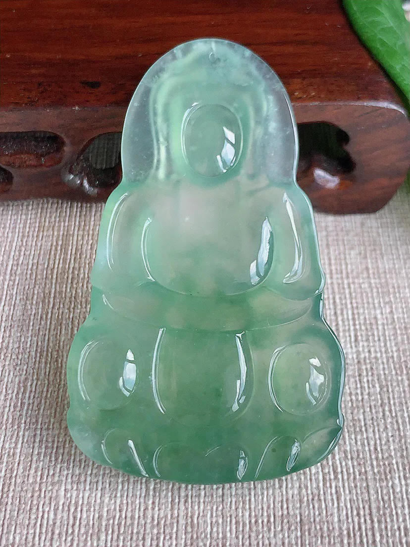 缅甸a货翡翠ddj老坑冰种晴水正装观音吊坠 整体63×37.5×5.7mm 23.69