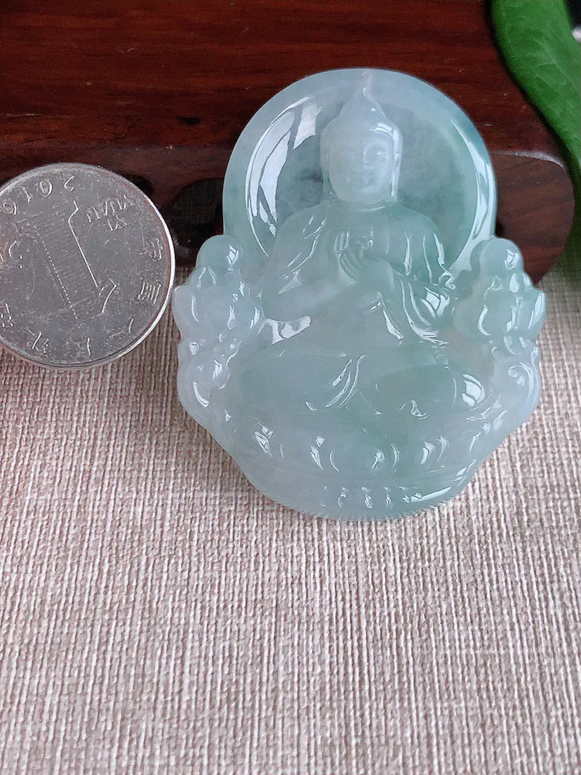 缅甸a货翡翠ddj老坑冰种晴水大日如来吊坠 整体55.5×45×6mm 28.17