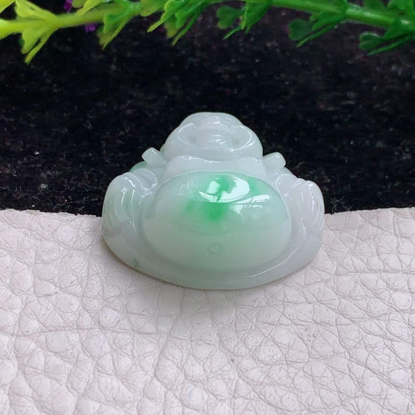 zen实拍31*31.5*12缅甸A货翡翠飘绿开心佛 翡翠玉佛玉挂件 锁骨坠