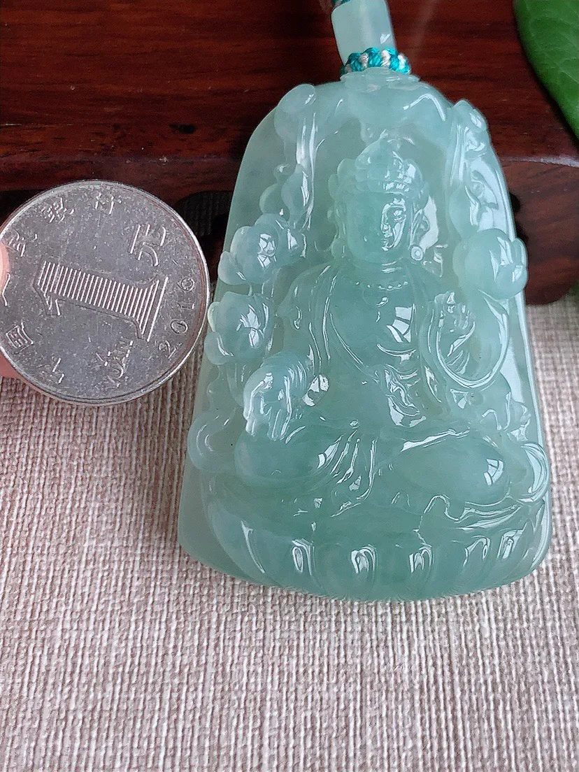 缅甸a货翡翠ddj老坑冰种晴水大势至菩萨吊坠整体58×40×11mm 55.00