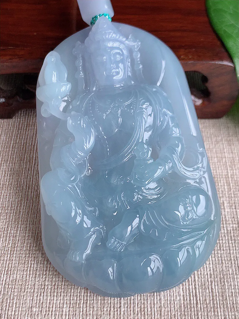 缅甸a货翡翠ddj老坑冰种紫罗兰大件厚装大势至菩萨吊坠  整体77×47.7×12.4mm 99.87