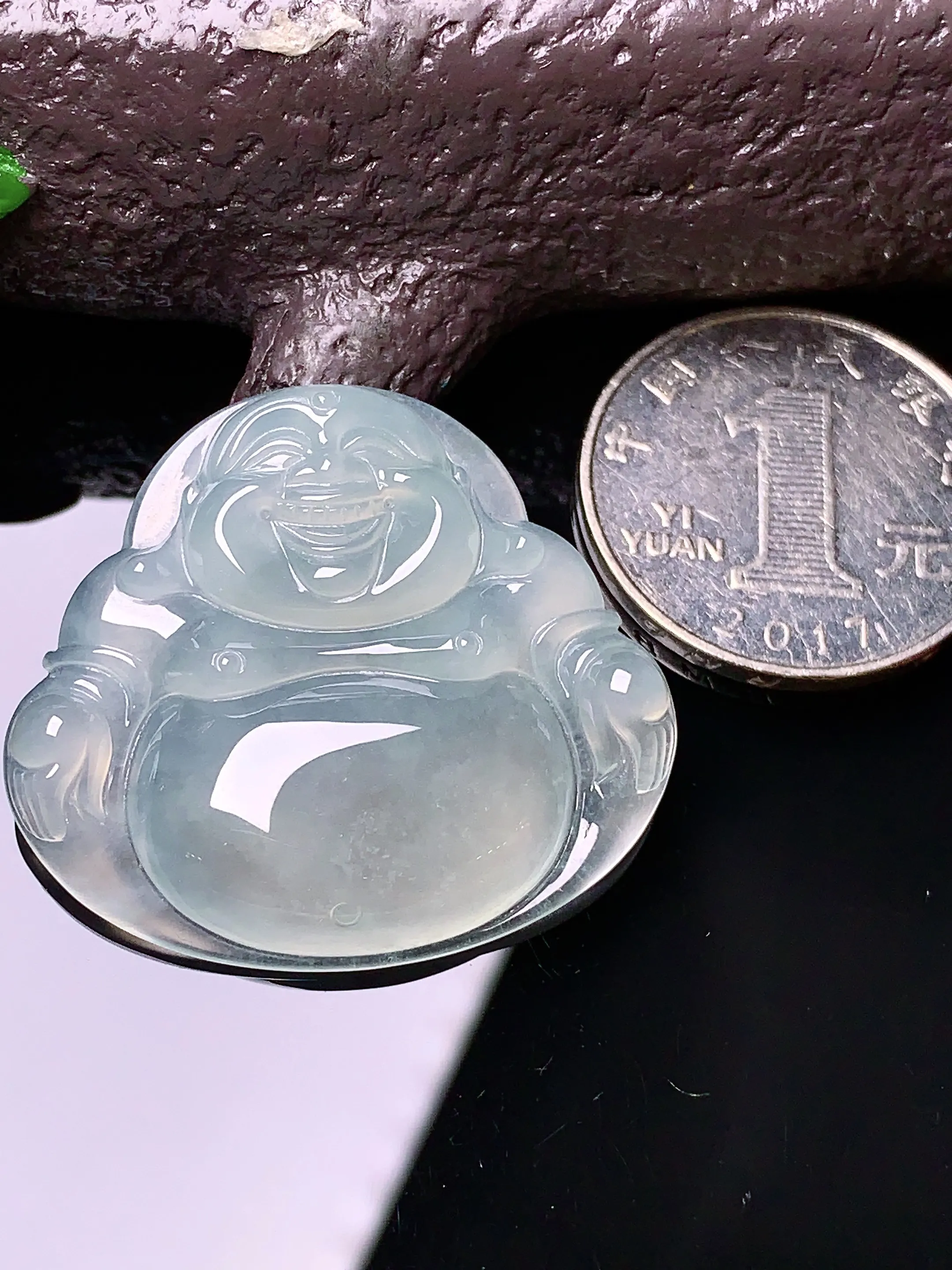 冰种佛公吊坠 玉质细腻 色泽艳丽 整体尺寸31.5*35.2*6.2