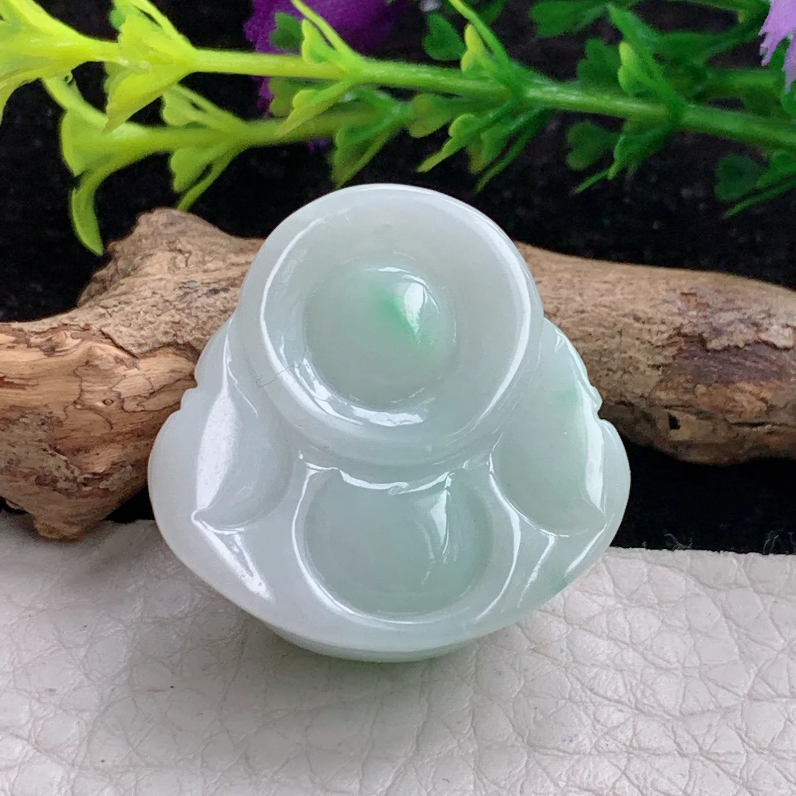 zen实拍31*31.5*12缅甸A货翡翠飘绿开心佛 翡翠玉佛玉挂件 锁骨坠
