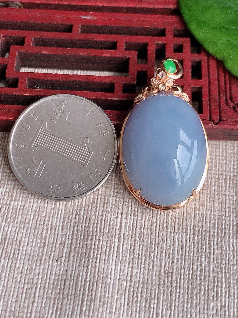 缅甸a货翡翠ddj老坑冰种18K金镶嵌紫罗兰蛋面吊坠 整体37.4×20×12.2裸石25×18.4mm 10.74