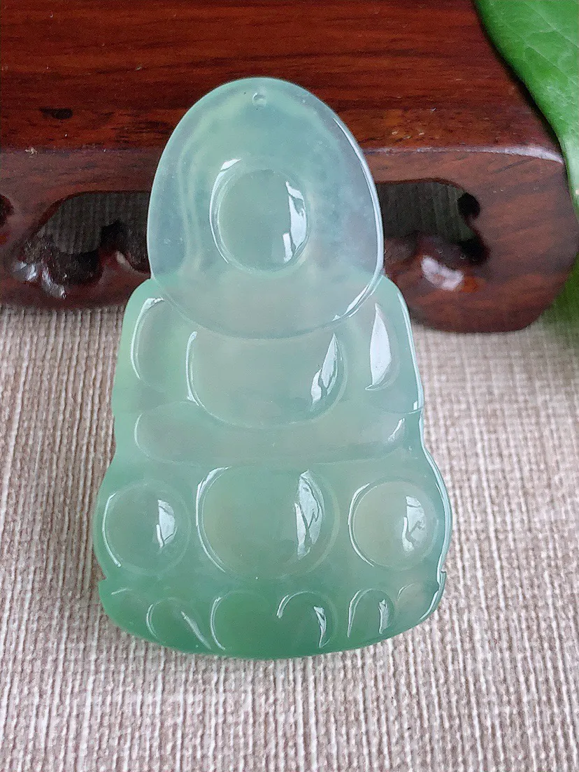 缅甸a货翡翠ddj老坑冰种晴水正装观音吊坠 整体50×30.4×5.6mm 15.80