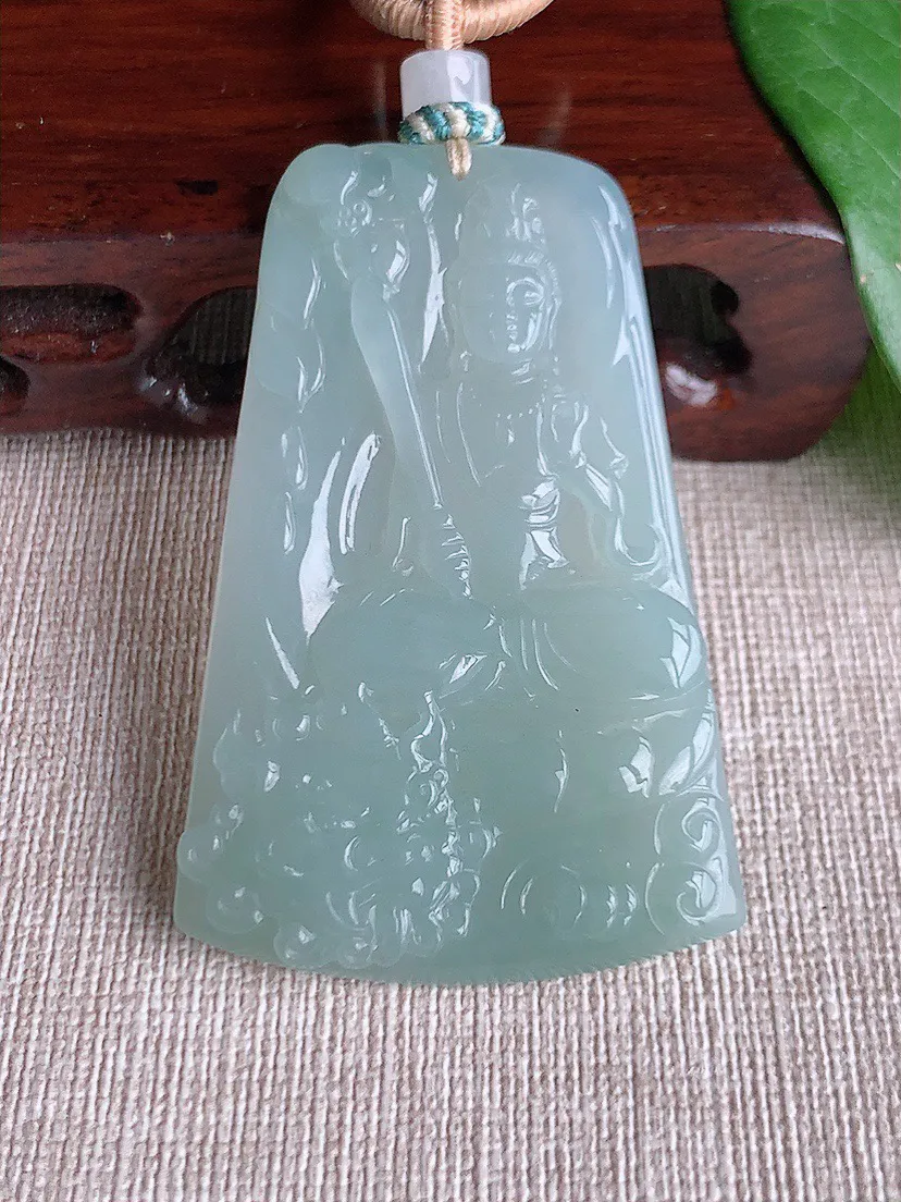 缅甸a货翡翠ddj老坑冰种晴底文殊菩萨吊坠 整体58.6×37.5×5.3mm 30.40