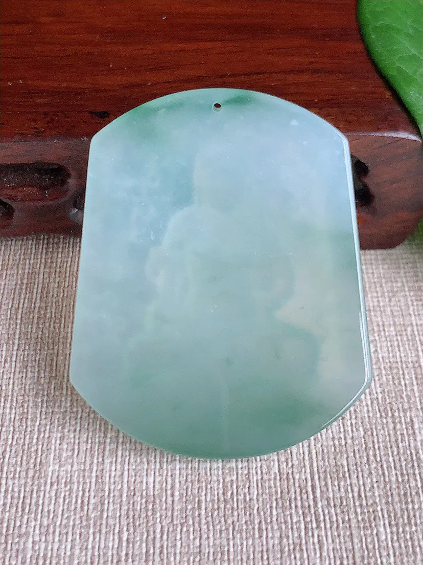 缅甸a货翡翠ddj老坑冰种一刀切飘花不动明王吊坠 整体51×41×5.5mm 24.96