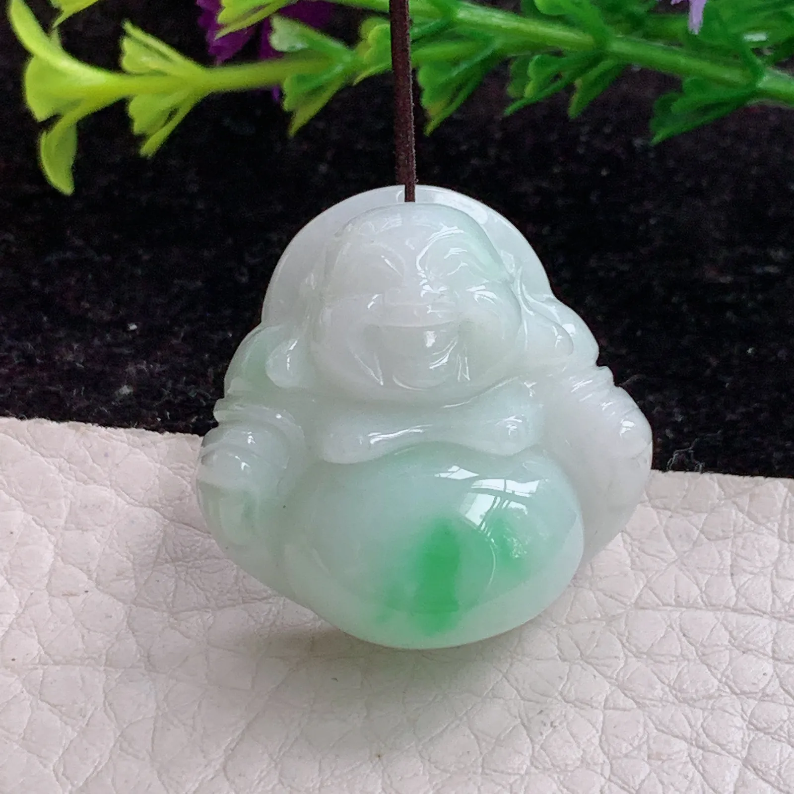 zen实拍31*31.5*12缅甸A货翡翠飘绿开心佛 翡翠玉佛玉挂件 锁骨坠