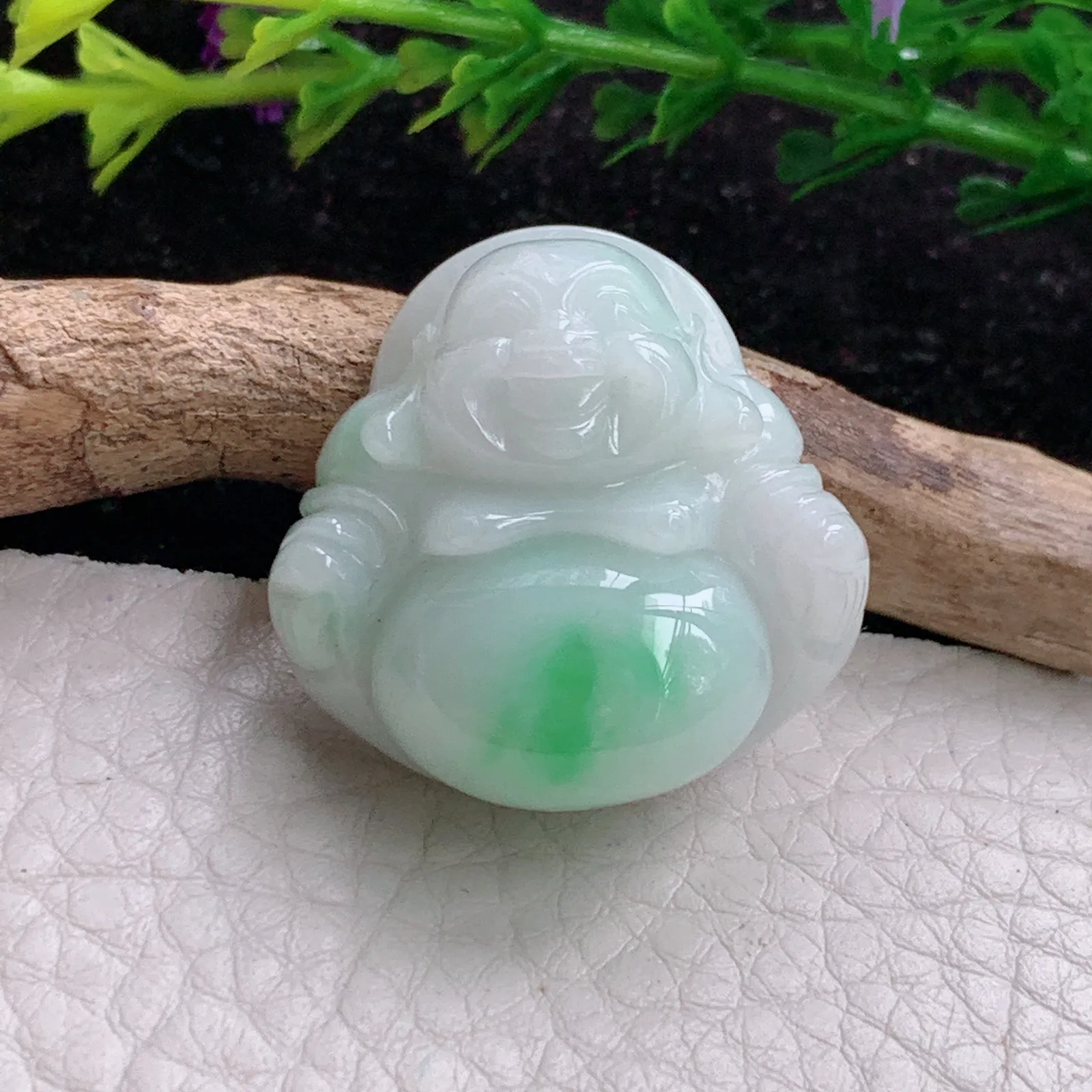 zen实拍31*31.5*12缅甸A货翡翠飘绿开心佛 翡翠玉佛玉挂件 锁骨坠