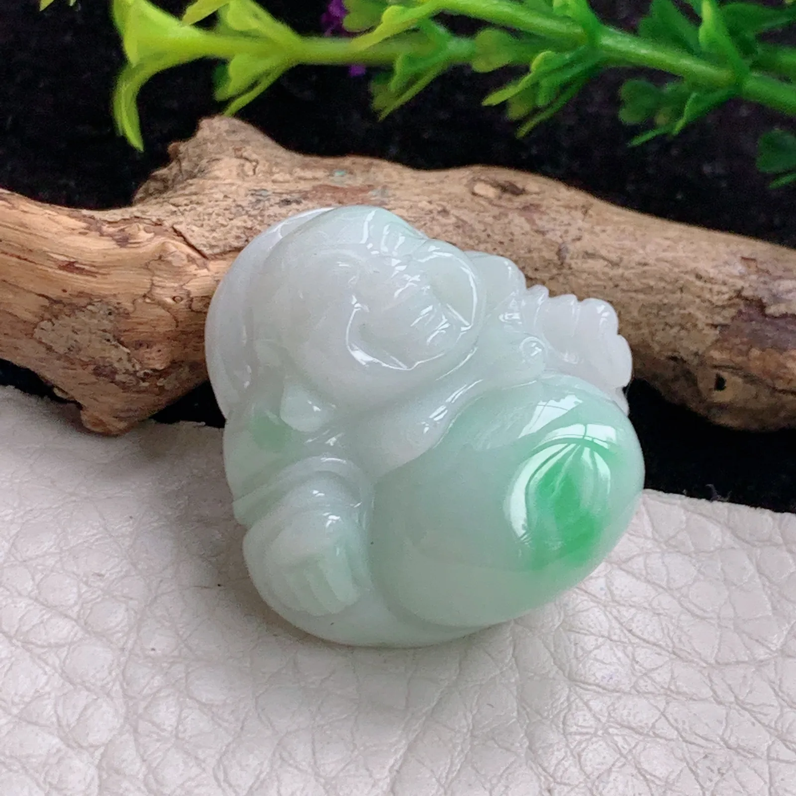 zen实拍31*31.5*12缅甸A货翡翠飘绿开心佛 翡翠玉佛玉挂件 锁骨坠