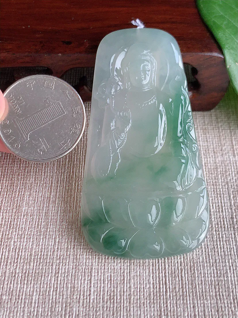 缅甸a货翡翠ddj老坑冰种飘花虚空藏菩萨吊坠  整体66.2×34.8×5.6mm 29.57