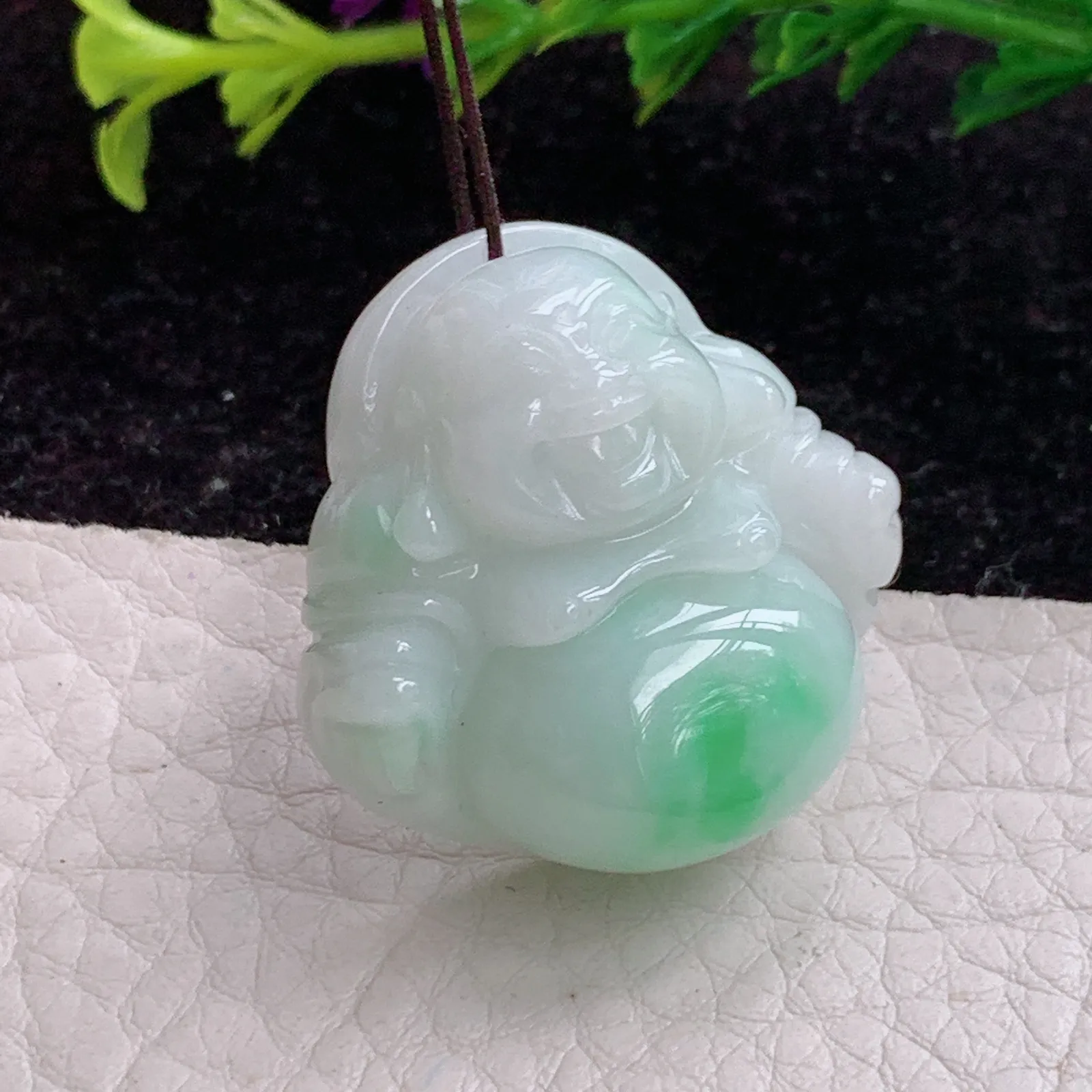 zen实拍31*31.5*12缅甸A货翡翠飘绿开心佛 翡翠玉佛玉挂件 锁骨坠