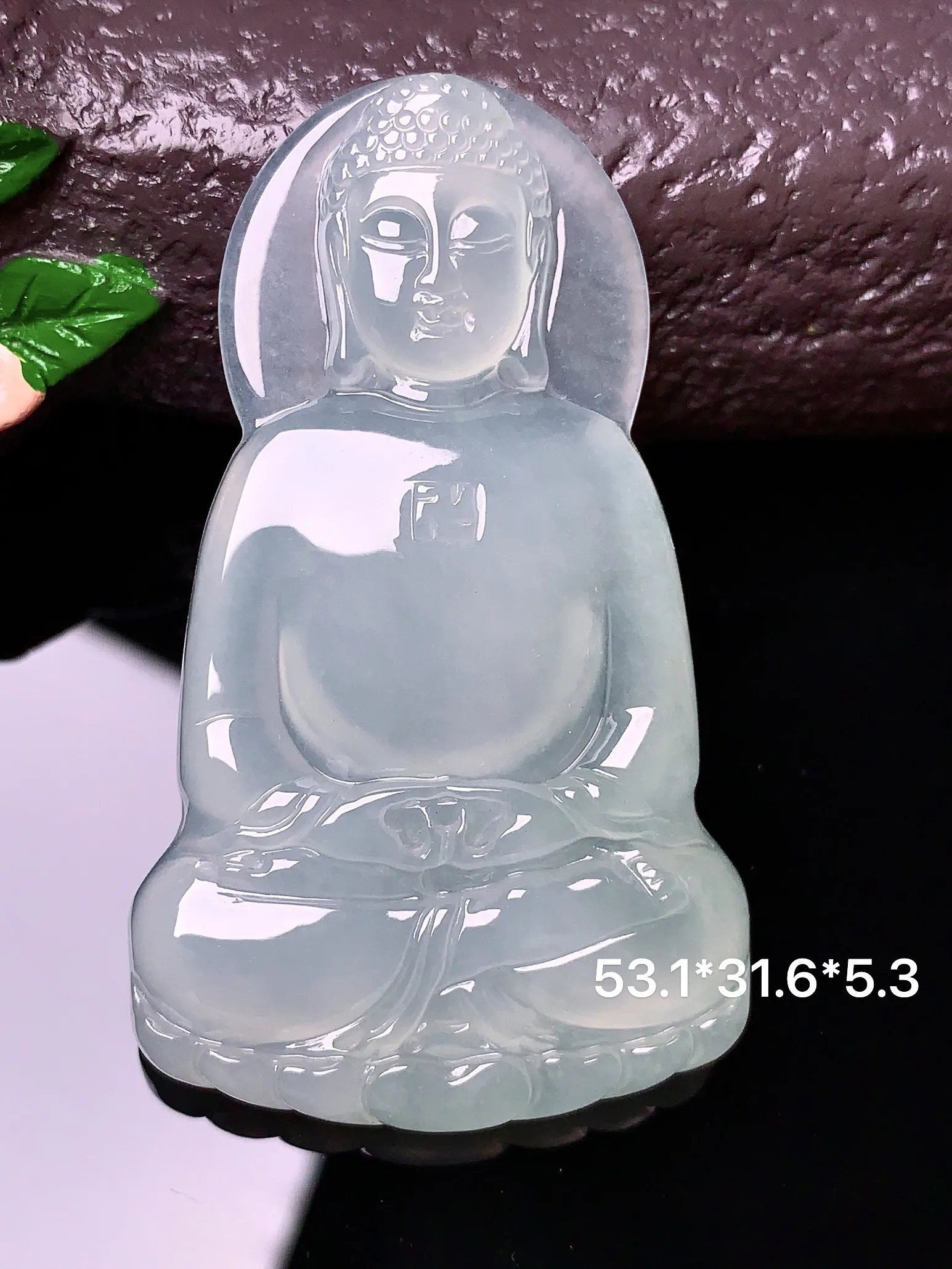 冰种大日如来佛祖吊坠 冰透水润 清新 整体尺寸53.1*31.6*5.3