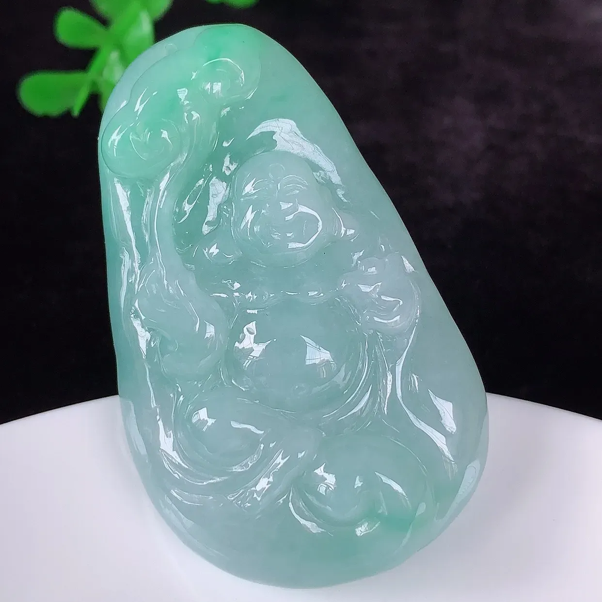 自然光实拍，冰润冰糯种飘绿翡翠冰胶逍遥布袋佛吊坠，代代有钱，水足丰盈，盈满欢喜，配戴送礼佳品！#46.20