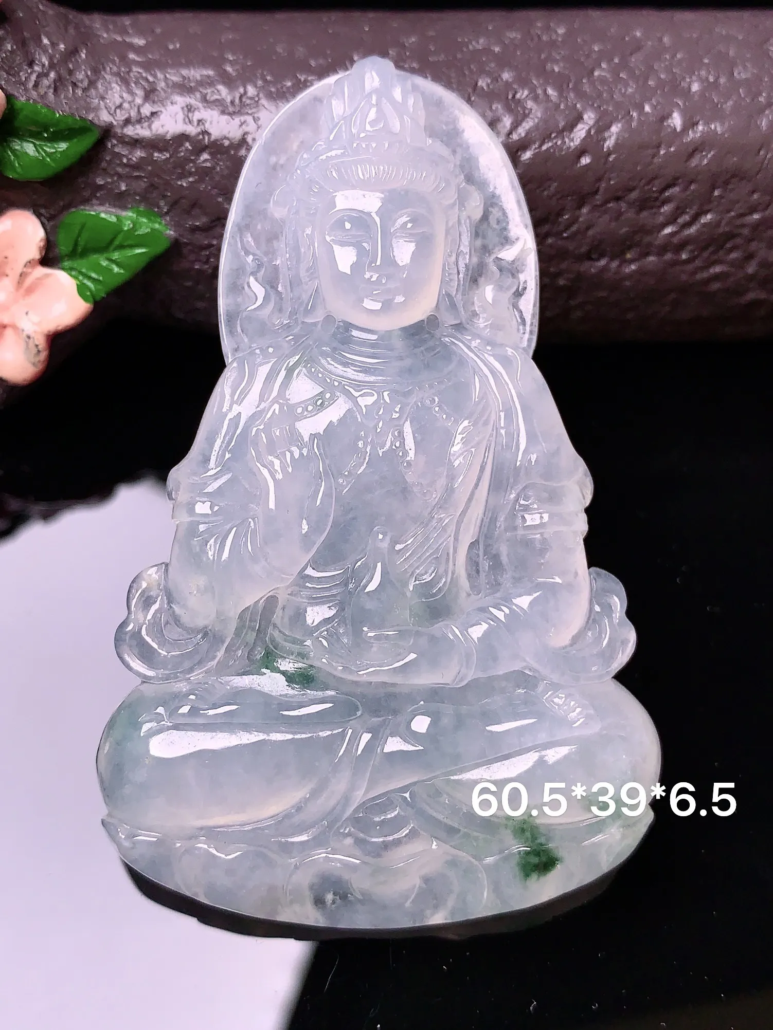 冰种度母观音吊坠 玉质细腻 色泽艳丽 整体尺寸60.5*39*6.5