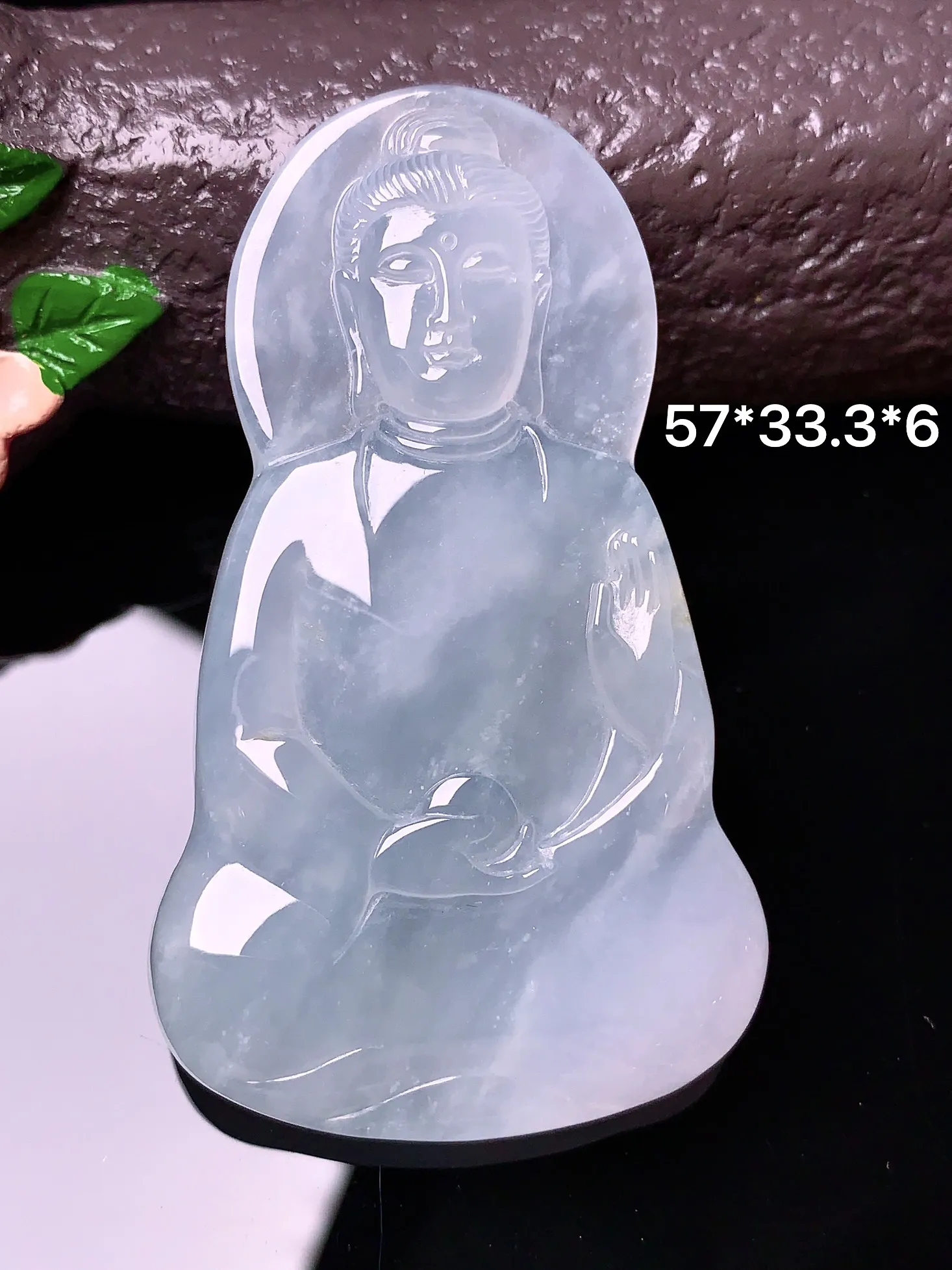 冰种素衣观音吊坠 玉质细腻 色泽艳丽 整体尺寸57*33.3*6