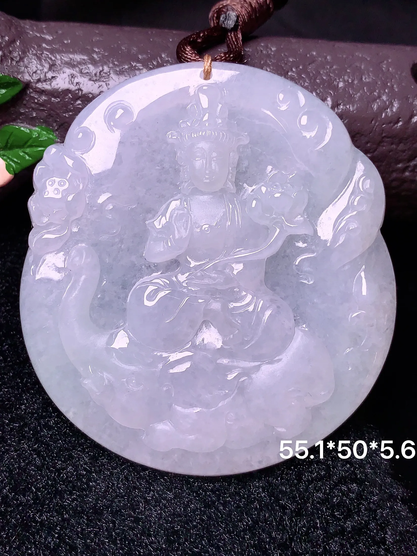 冰种普贤菩萨吊坠 玉质细腻 色泽艳丽 整体尺寸55.1*50*5.6
