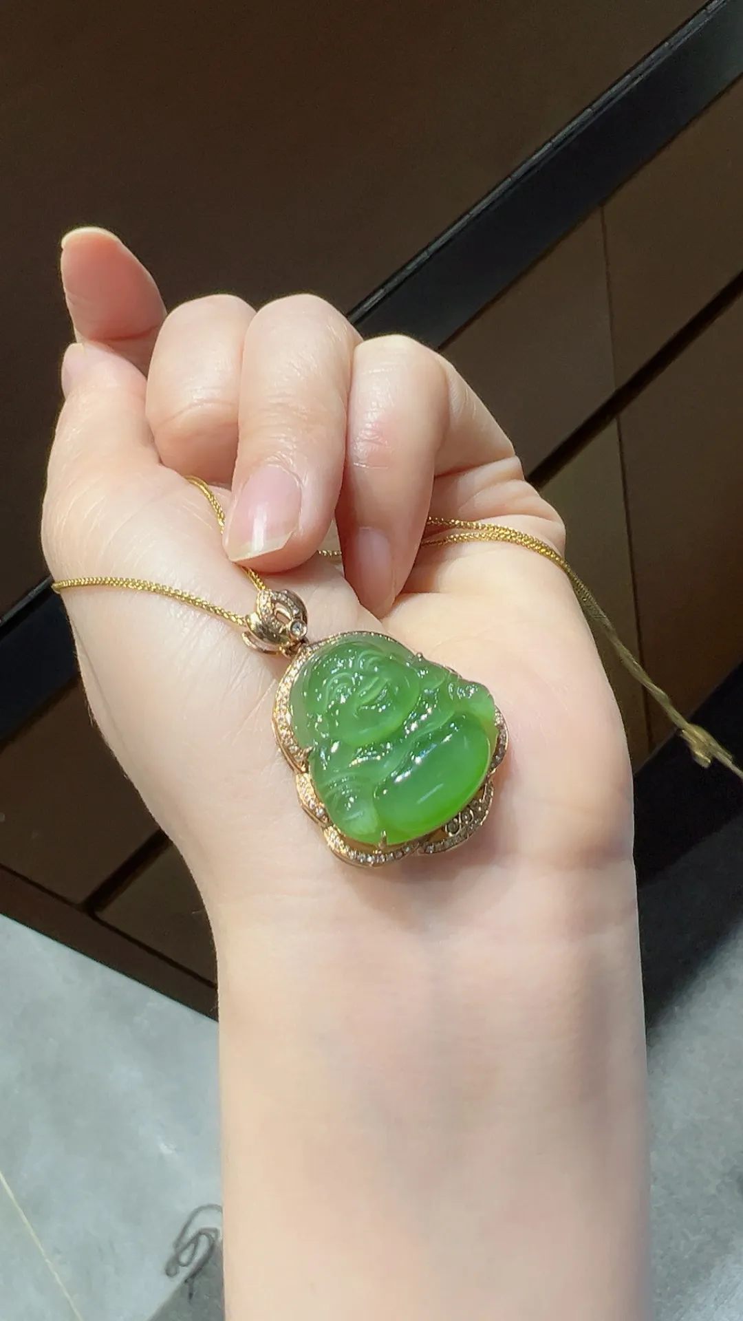 精品级｜18K碧玉冰粉绿｜弥勒佛