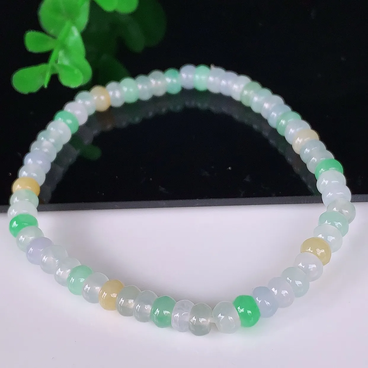 自然光实拍，冰润冰种多彩算盘珠翡翠手串手链，种老水足，冰清玉润  颜色漂亮  #46.20取一尺寸5*2.8mm