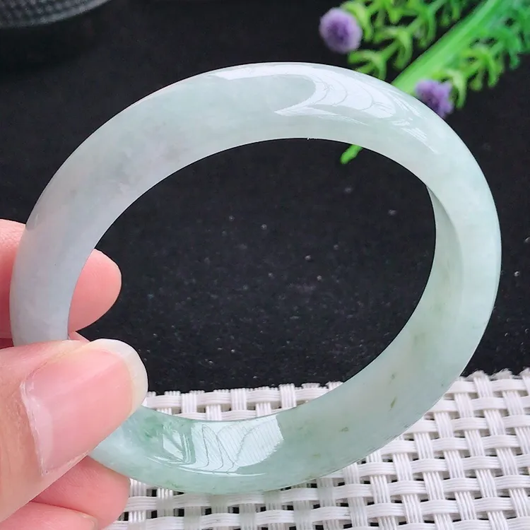 自然光55圈口老坑冰润起胶飘花手镯翡翠玉镯尺寸55/13/7.3