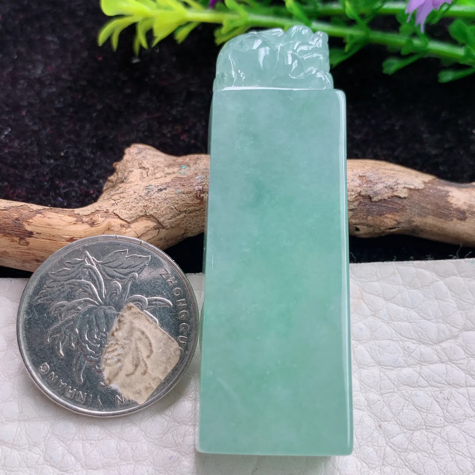 lz实拍59*18.8*12.5缅甸翡翠冰胶晴美招财貔貔 皮休印章玉吊坠 玉挂件