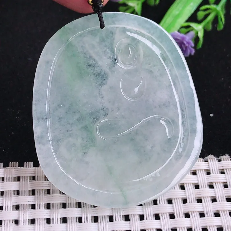 自然光老坑冰透起胶文殊菩萨吊坠翡翠玉坠尺寸52.5/46/4.7